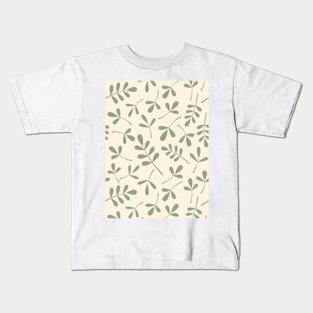 Assorted Leaf Silhouettes Green on Cream Kids T-Shirt by NataliePaskell